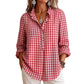 🍂Women's Gingham Ruffle Casual Long Sleeve Shirt– Feminine Charm Meets Effortless Autumn Style