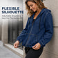 💙 Women's Casual Zip-Up Hooded Denim Jacket – Relaxed Fit & Adjustable Waist ✨