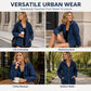 💙 Women's Casual Zip-Up Hooded Denim Jacket – Relaxed Fit & Adjustable Waist ✨