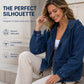 💙 Women's Casual Zip-Up Hooded Denim Jacket – Relaxed Fit & Adjustable Waist ✨