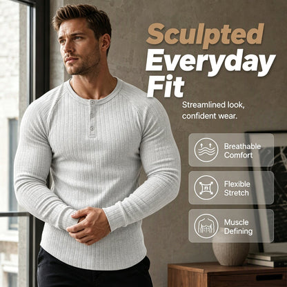 ✨ Men’s Slim-Fit Henley Shirt – Smart Casual Long-Sleeve Top for Effortless Everyday Style