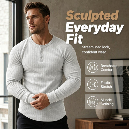 ✨ Men’s Slim-Fit Henley Shirt – Smart Casual Long-Sleeve Top for Effortless Everyday Style