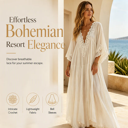 👗 Women’s Summer Lace V-Neck Loose Dress – Relaxed Fit with Elegant Feminine Detail