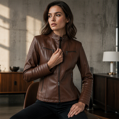 🍂 Women's Slim Fit Faxu Leather Jacket – Sleek Style & Effortless Autumn Edge