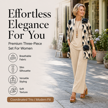 🌸  Women’s Elegant Printed 3-Piece Set – Effortless Style, Perfectly Coordinated