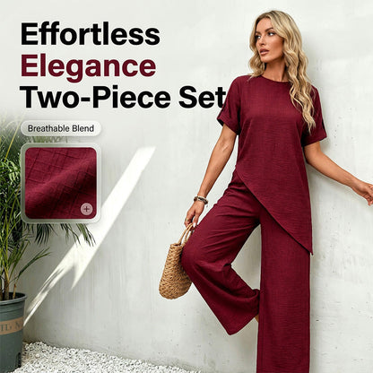 ✨Asymmetrical Hem Top & Wide-Leg Pants Set – Effortless Elegance for Autumn
