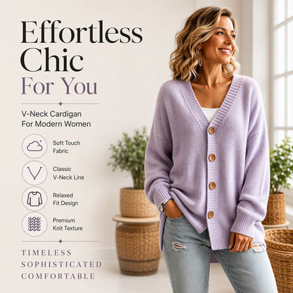 🍂 Women’s V-Neck Oversized Knit Cardigan – Cozy Comfort Meets Effortless Autumn Style