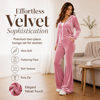 ✨ Women's Velvet Zip-Up Hoodie & Flared Pants Set – Luxe Comfort Meets Effortless Style