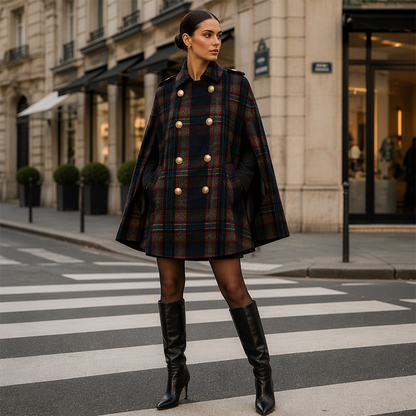 🍂 Women’s Vintage Plaid Cape Coat – Timeless Charm Meets Cozy Autumn Style