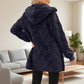 🌸 50% OFF NOW!Hooded Fluffy Fleece Cardigan, Textured Check Pattern Open Front Coat with Pockets