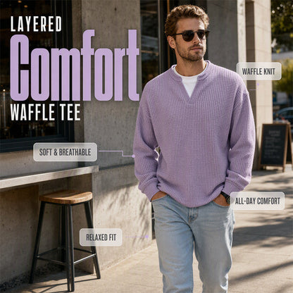 ⌛Limited-Time Offer-Layered Comfort Waffle Tee – Cozy Comfort & Effortless Autumn Style