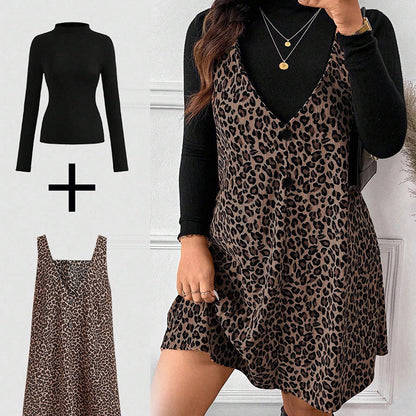 ⏰Last Day Sale 57% Off💃Layered Look Leopard Cami Dress & Top Set