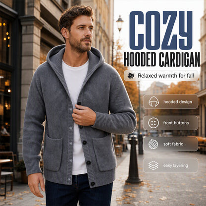 🧶 Men's Hooded Knit Cardigan Casual Loose Button Sweater Jacket