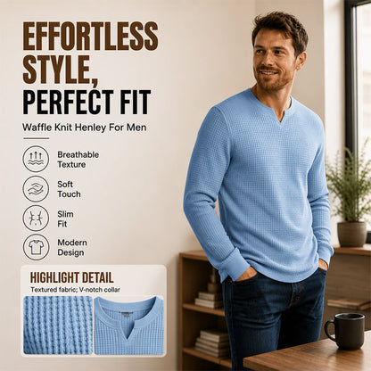 🍂 Men’s Slim-Fit Waffle-Knit V-Neck Shirt – Refined Comfort & Effortless Autumn Style