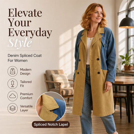 🍂 Women’s Denim Patchwork Lapel Jacket – Vintage Charm & Effortless Autumn Style