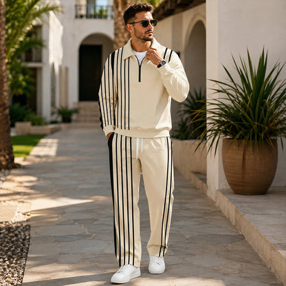 👕👖 Men's Printed Half-Zip Sweatshirt & Pants Tracksuit Set– Comfortable Autumn Style from Top to Bottom