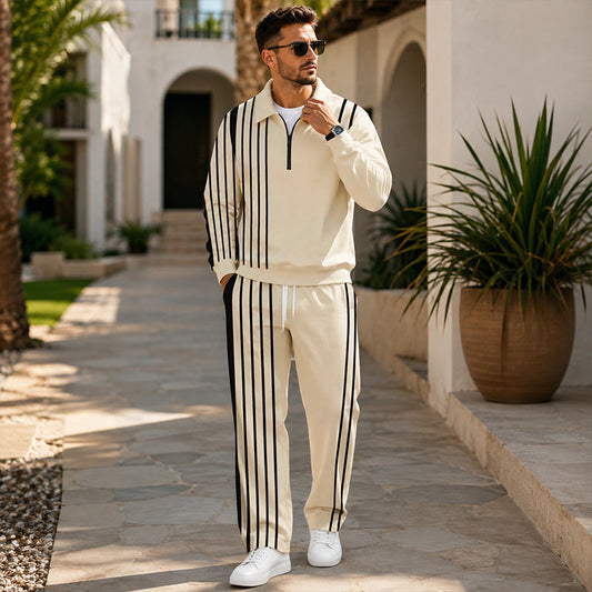 👕👖 Men's Printed Half-Zip Sweatshirt & Pants Tracksuit Set– Comfortable Autumn Style from Top to Bottom