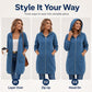 ⌛Limited-Time Offer🛍️Women Mid-Length Hooded Sweatshirt Jacket Casual Zip Up Cardigan Coat with Pockets