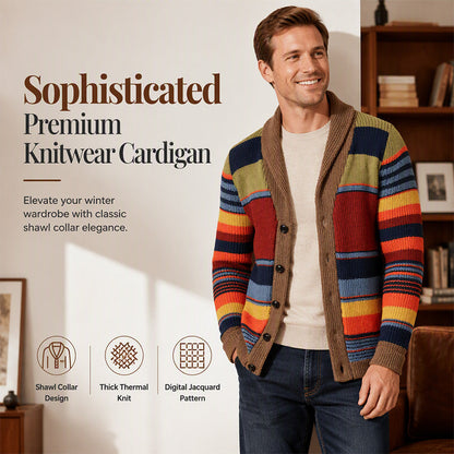 🧶Men's Shawl Collar Striped Knit Cardigan Sweater– Timeless Style & Cosy Autumn Comfort