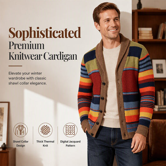🧶Men's Shawl Collar Striped Knit Cardigan Sweater– Timeless Style & Cosy Autumn Comfort