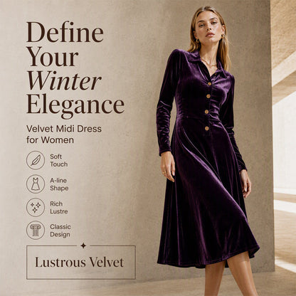 🍂 Women’s Vintage Velvet A-Line Dress – Timeless Elegance & Effortless Autumn Style
