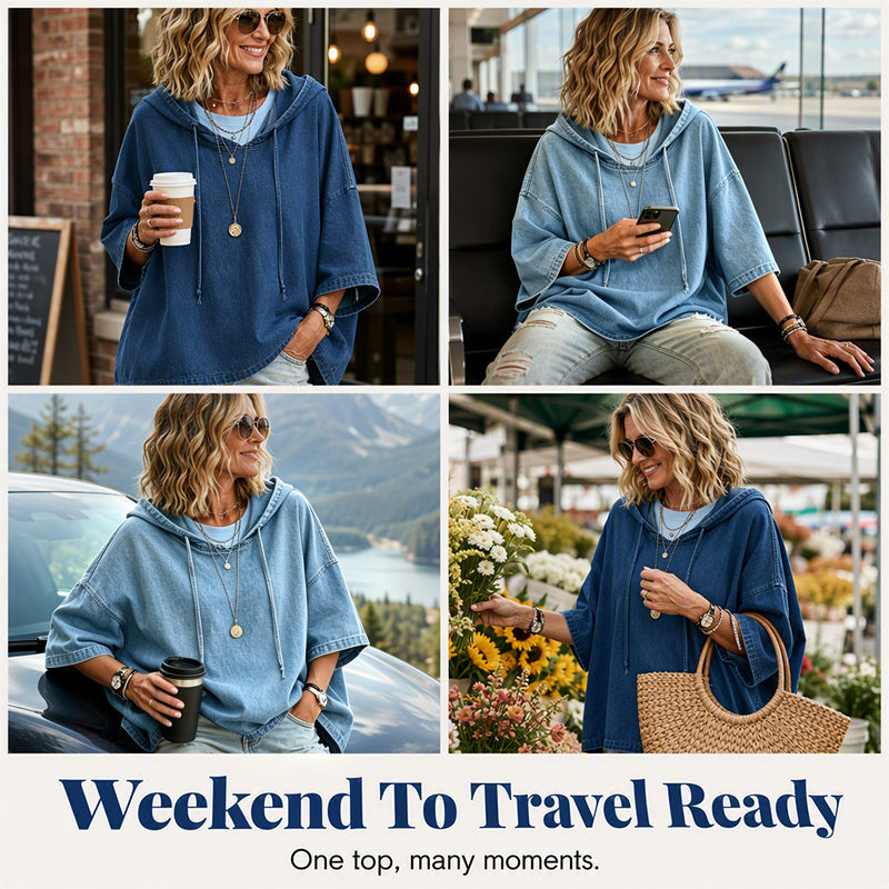 Women's Casual Loose Denim Hoodie – Relaxed Comfort & Effortless Autumn Style