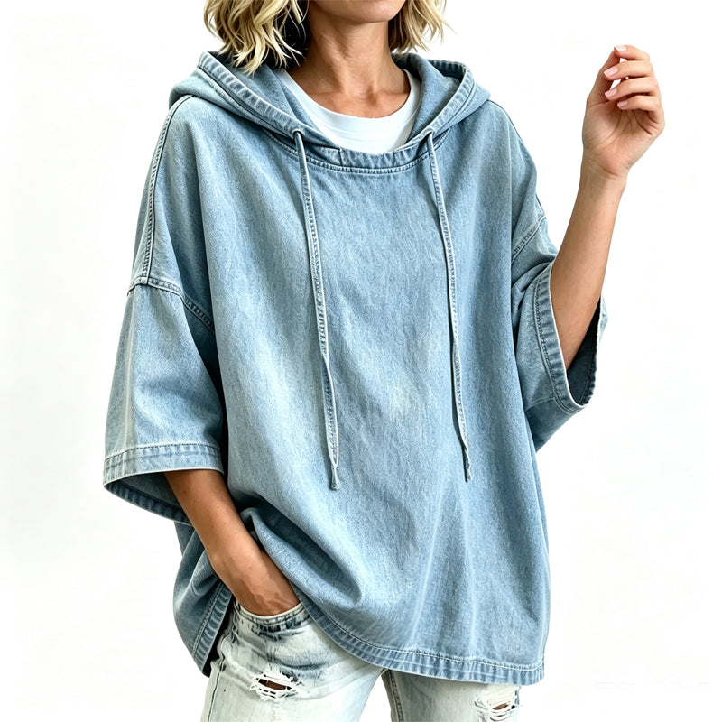 Women's Casual Loose Denim Hoodie – Relaxed Comfort & Effortless Autumn Style