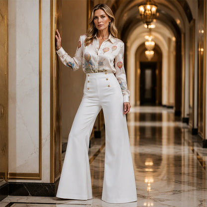 ✨ Flattering Comfort | Women's High-Waisted Double-Button Flare Pants