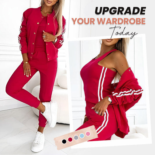 🍂 Women’s 3-Piece Outfit Set – Jacket, Tank Top & Trousers | Effortless Autumn Style