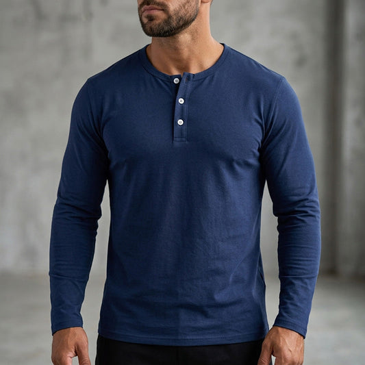 🍂 Men’s Casual Henley Long-Sleeve Shirt – Timeless Style & Everyday Autumn Comfort