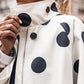 Women Retro Polka Dot Flared Jacket High Neck Raglan Sleeve Top