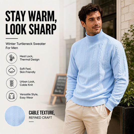 🍂 Men’s Turtleneck Cable-Knit Sweater – Timeless Warmth & Effortless Autumn Style