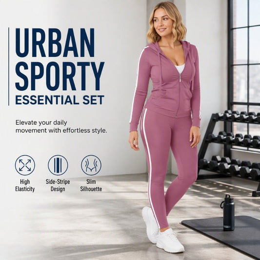 🍂 Women's Striped Zip-Up Hoodie & Pants Set – Effortless Comfort & Everyday Style