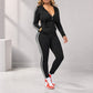 Women's Striped Zip-Up Hoodie & Pants Set