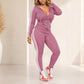 Women's Striped Zip-Up Hoodie & Pants Set