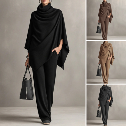 ⌛Limited-Time Offer-Women's Cowl Neck Cape & Wide-Leg Pants Set