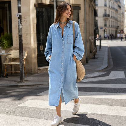 💙Women's Casual Loose Denim Shirt Dress – Effortless, Flattering & Everyday Chic