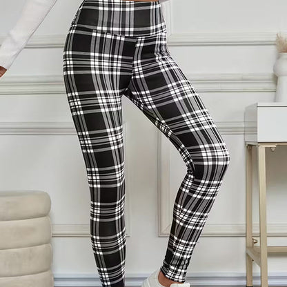 🍂 High-Elasticity Slim Fit Warm Plaid Leggings for Women – High-Stretch, Flattering & Cosy