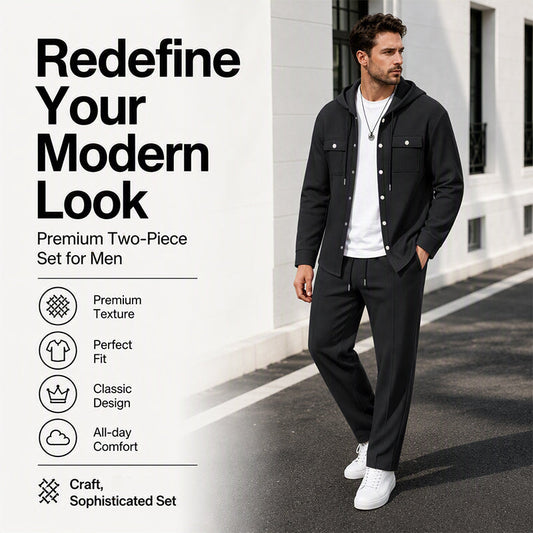🧥Men's Casual Waffle Hooded Jacket & Pants Set – Casual Comfort & Effortless Style