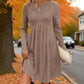 🍂 Limitied-Time 50% OFF 👚 Women's Ribbed Knit Long‑Sleeve A‑Line Midi Dress, Casual Loose Swing Fall Winter Dress
