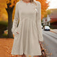 🍂 Limitied-Time 50% OFF 👚 Women's Ribbed Knit Long‑Sleeve A‑Line Midi Dress, Casual Loose Swing Fall Winter Dress