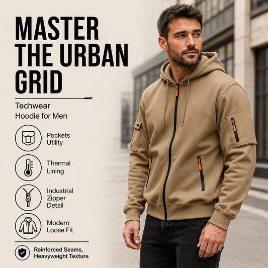 🍂 Men’s Full-Zip Hooded Cargo Jacket – Rugged, Practical & Effortlessly Stylish