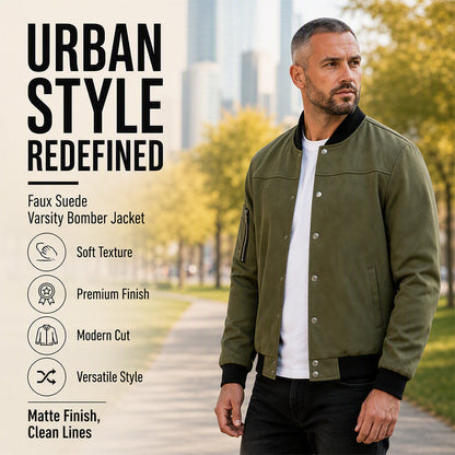 🧥 Men's Faux Suede Bomber Jacket – Classic, Cosy & Effortlessly Stylish