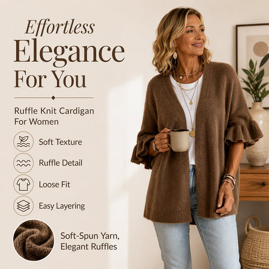 🌸 Women's Ruffle Sleeve Knit Cardigan – Cosy, Feminine & Effortlessly Chic