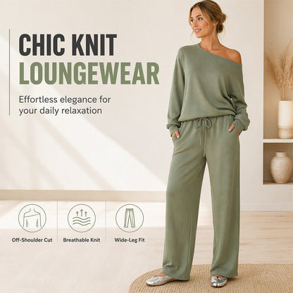 ✨👗Women's Off-Shoulder Top & Wide-Leg Pants Set – Elegant, Flattering & Effortless