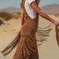 🤎✨ Retro Western Suede Fringe Overalls – Boho, Flattering & Effortlessly Cool