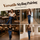 🤎👖Women's Retro Flared Jeans with Bohemian Print – Statement Print, Flattering Fit