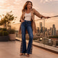 🤎👖Women's Retro Flared Jeans with Bohemian Print – Statement Print, Flattering Fit