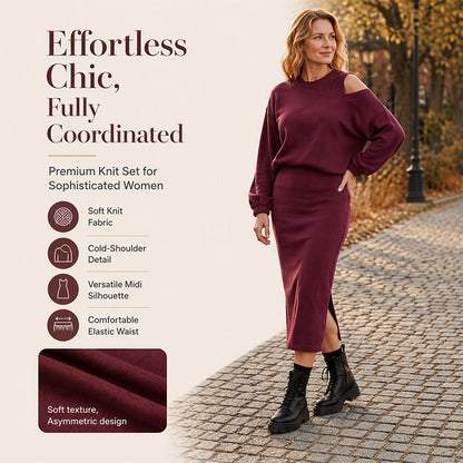 👗 ✨ Women's Slanted Shoulder Sweatshirt & Sleeveless Dress Set