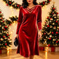 👗 ✨Women's Criss-Cross V-Neck Velvet Midi Dress – Elegant, Flattering & Effortlessly Chic